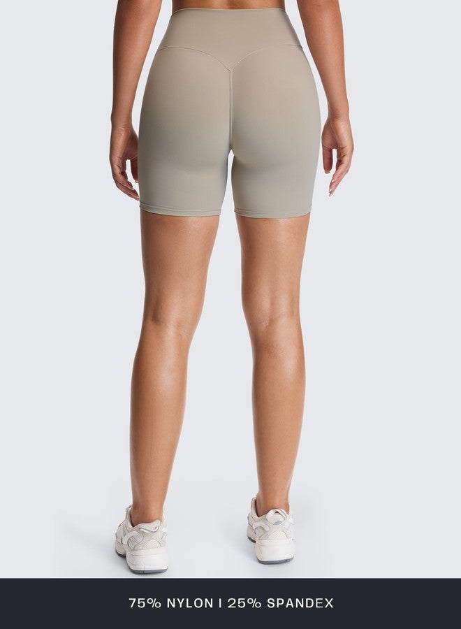 Aoxjox Venus Workout Biker Shorts for Women Cross-Waist Tummy Control High Waisted Hidden Scrunch Yoga Short 6" (Mink, Small) - Image 4
